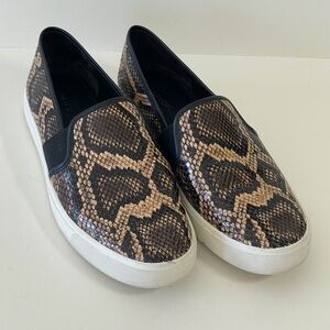 Vince Snake-Print Slip-On Sneakers in Black and Tan